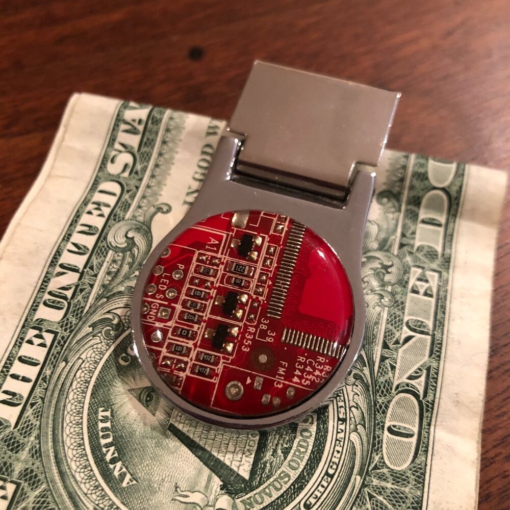 BRAND NEW in giftbox! Red Circuit Board Money Clip - Perfect for Father's Day!